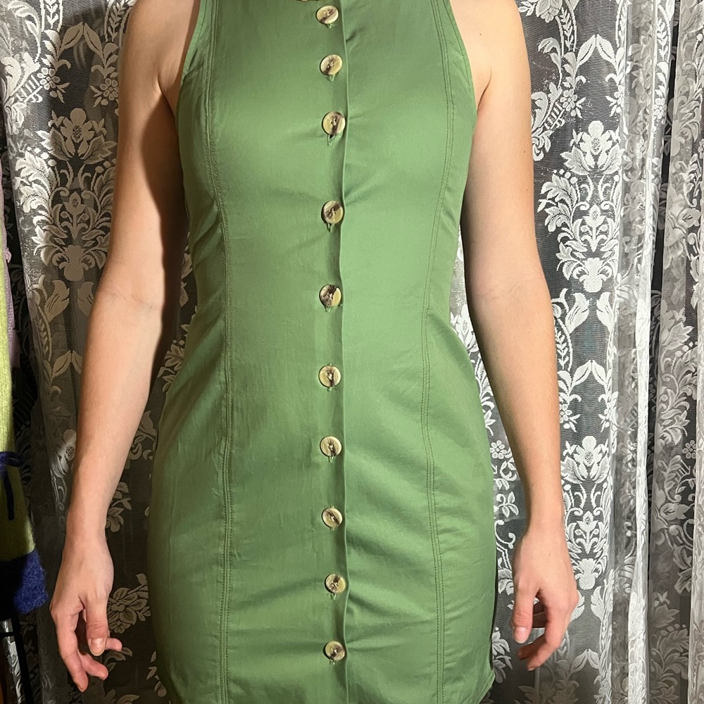Kimchi Blue Olive Button-Up Mini Dress